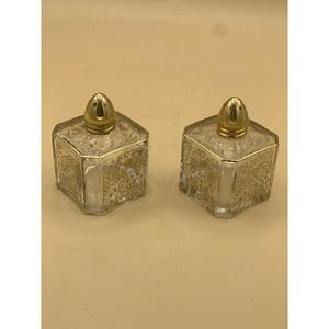 Vintage Made In France Irving Rice Crystal & Gold Floral Salt & Pepper Shakers